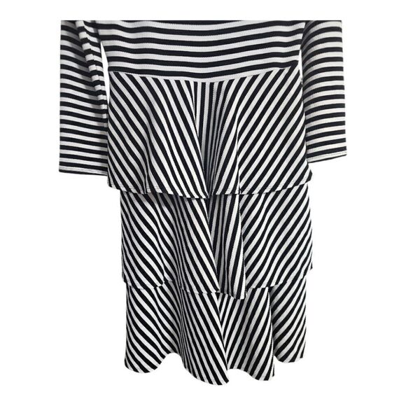 LULAROE Georgia Midi Dress Black/White Striped Tiered Ruffle - Size XL - Picture 7 of 9
